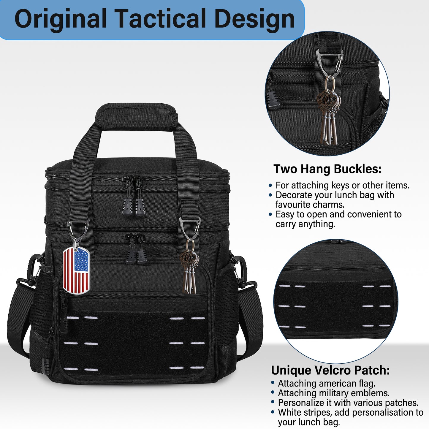 Lunch Box Cooler Bag - Tactical Insulated Lunchbox for Men - Large Lunch Pail Lunch Kit for Adults Work Outdoor Shifts Trips Black 16L