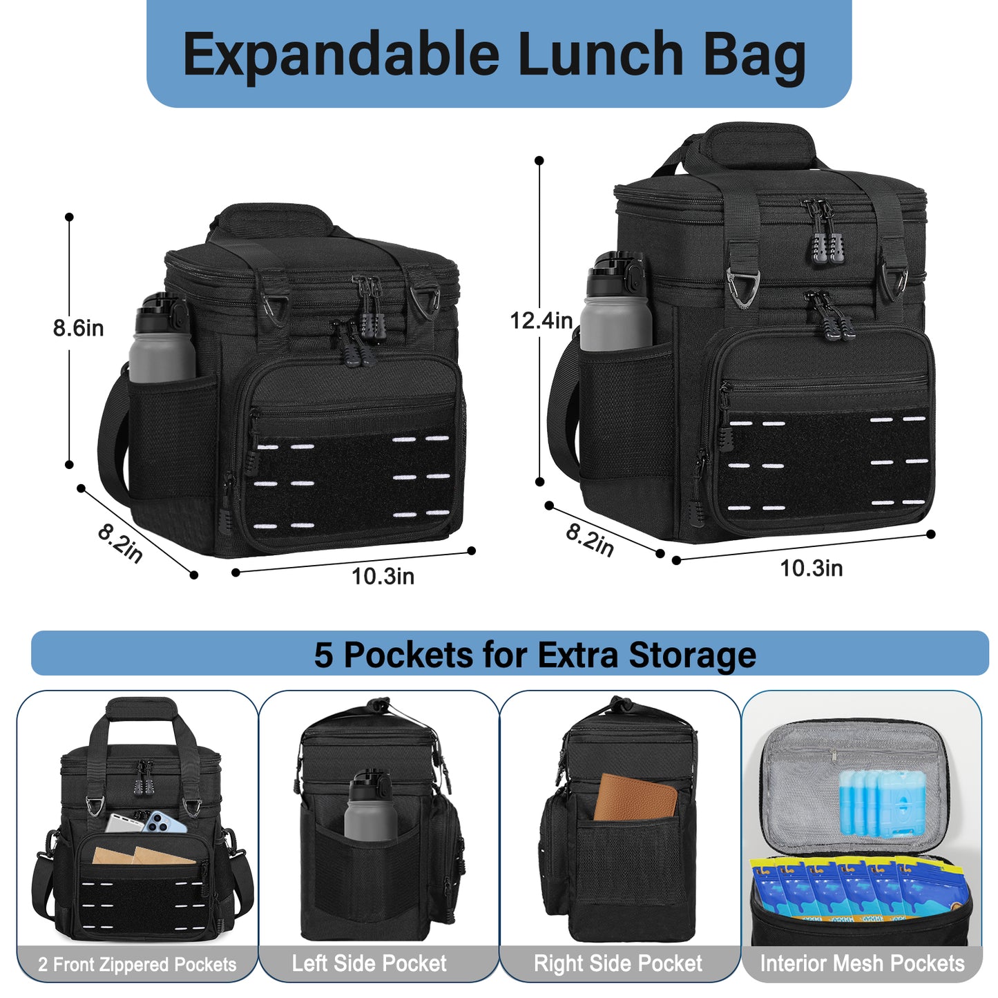 Lunch Box Cooler Bag - Tactical Insulated Lunchbox for Men - Large Lunch Pail Lunch Kit for Adults Work Outdoor Shifts Trips Black 16L