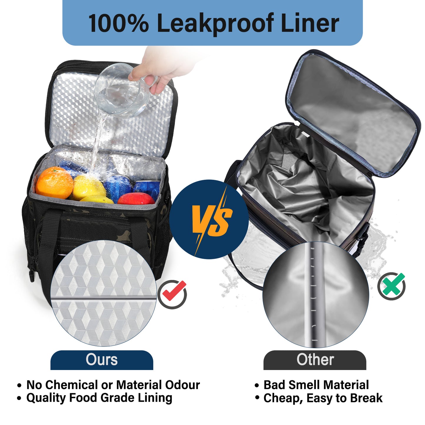 Lunch Box Cooler Bag - Insulated Tactical Lunchbox for Men - Large Lunch Pail Lunch Kit for Adults Work Outdoor Shifts Trips Black Camo 16L