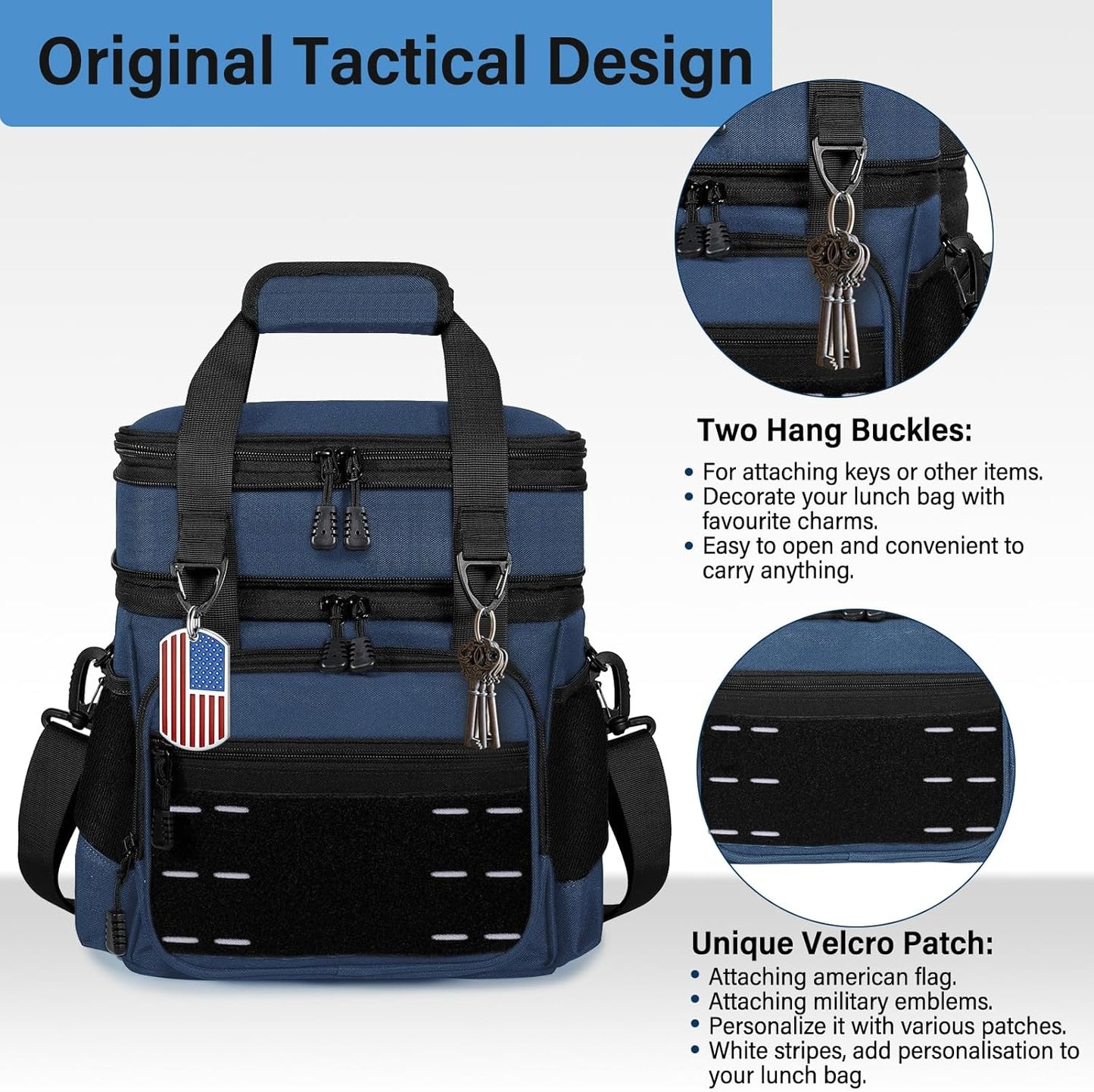 Lunch Box Cooler Bag - Insulated Tactical Lunchbox for Men - Large Lunch Pail Lunch Kit for Adults Work Outdoor Shifts Trips Blue 16L