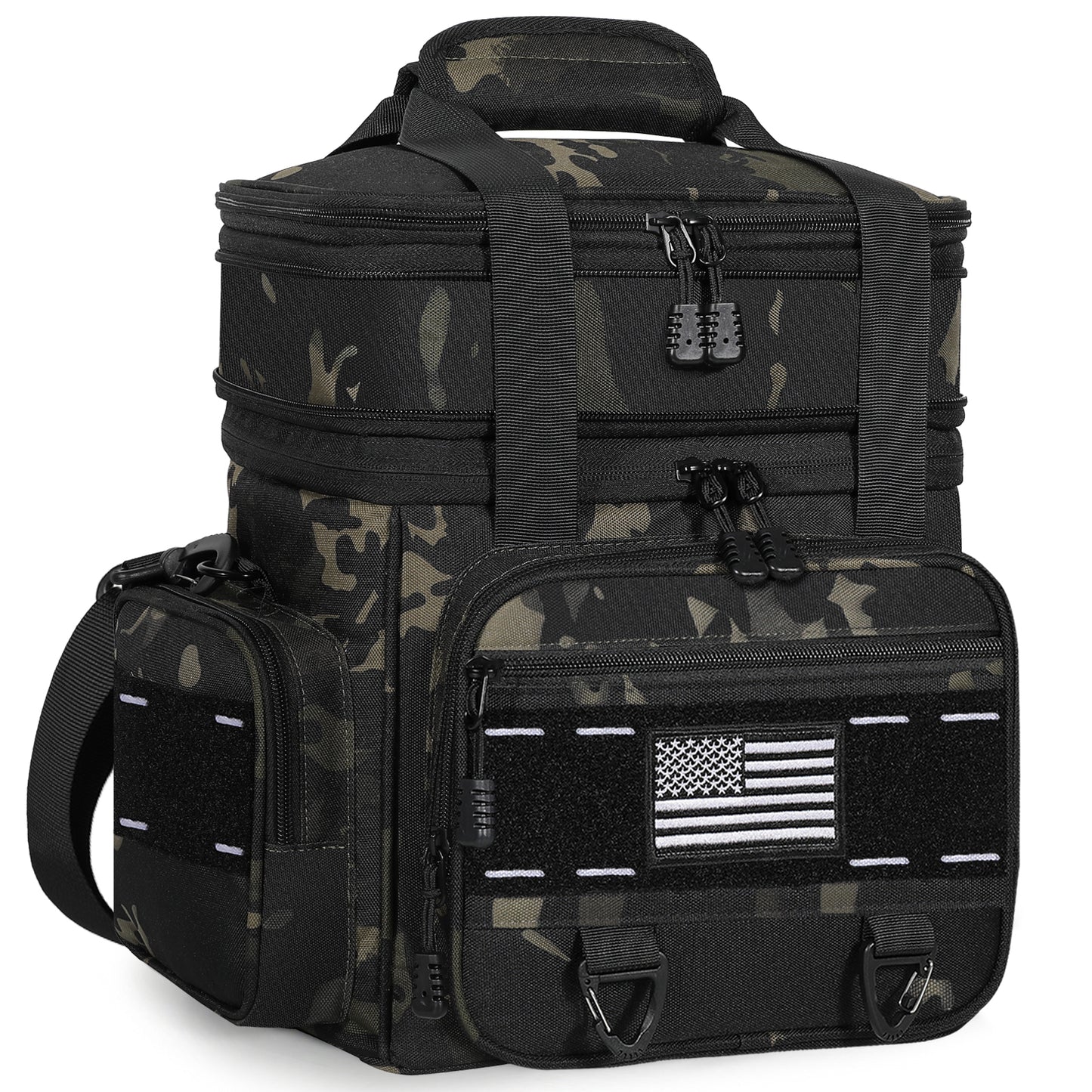 Expandable Tactical Lunch Box, Large Insulated Lunch Cooler Bag Heavy Duty Leakproof Lunch Pail for Men Adults Work Office Outdoor Picnic Trips,16L,Black Camo