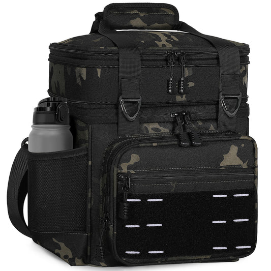 Lunch Box Cooler Bag - Insulated Tactical Lunchbox for Men - Large Lunch Pail Lunch Kit for Adults Work Outdoor Shifts Trips Black Camo 16L