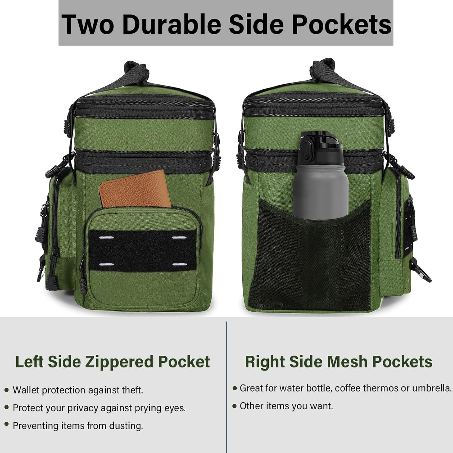 Expandable Tactical Lunch Box, Large Insulated Lunch Cooler Bag Heavy Duty Leakproof Lunch Pail for Men Adults Work Office Outdoor Picnic Trips,16L,Army Green